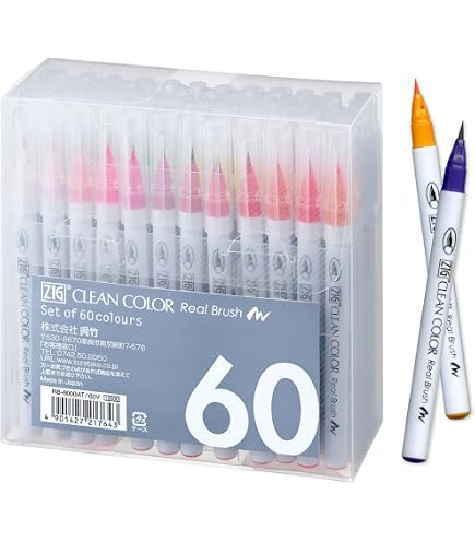 Amazon.com: ZIG Kuretake Clean Color Real Brush Marker Set 90/Pkg